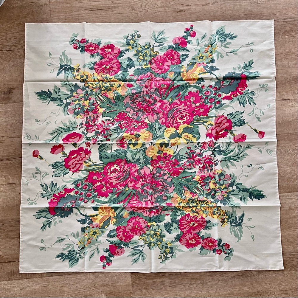 JIM THOMPSON Ivory Pink Floral Print Thai‎ Silk Scarf 33” X 33”